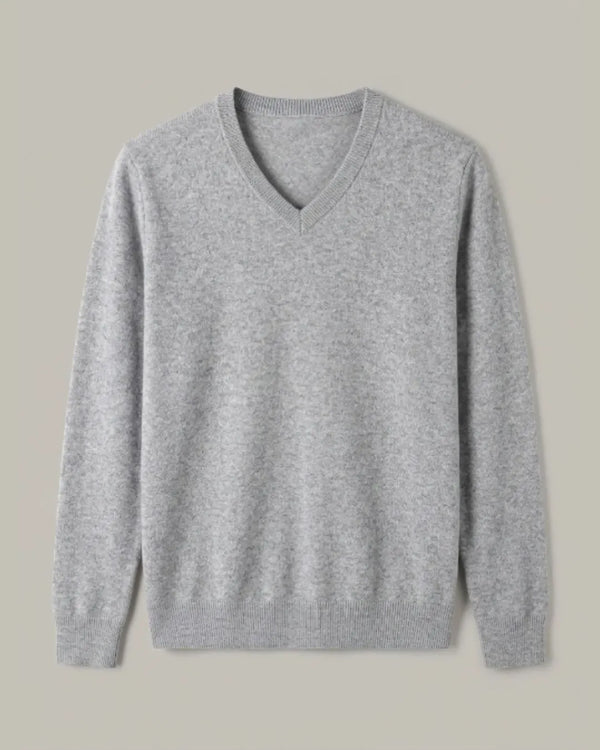 Suéter Gola V Masculino Cinza 100% Cashmere