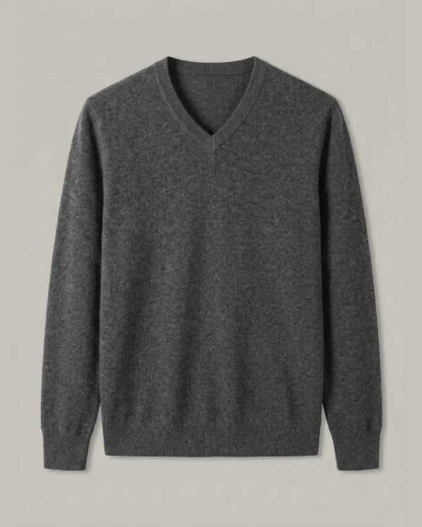 Suéter Gola V Masculino Grisalho 100% Cashmere