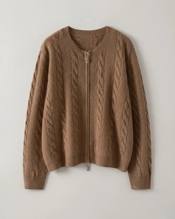 Cardigan Vereda Cable-Zip Feminino 100% Cashmere