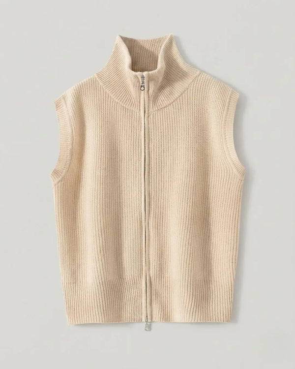 Colete Encosta Ribbed-Zip Feminino 100% Cashmere